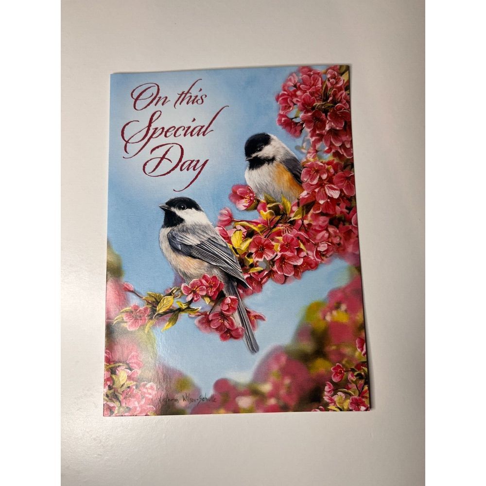 Garden Inspirations Two Birds Sitting on Flowers Happy Birthday Greetings Card